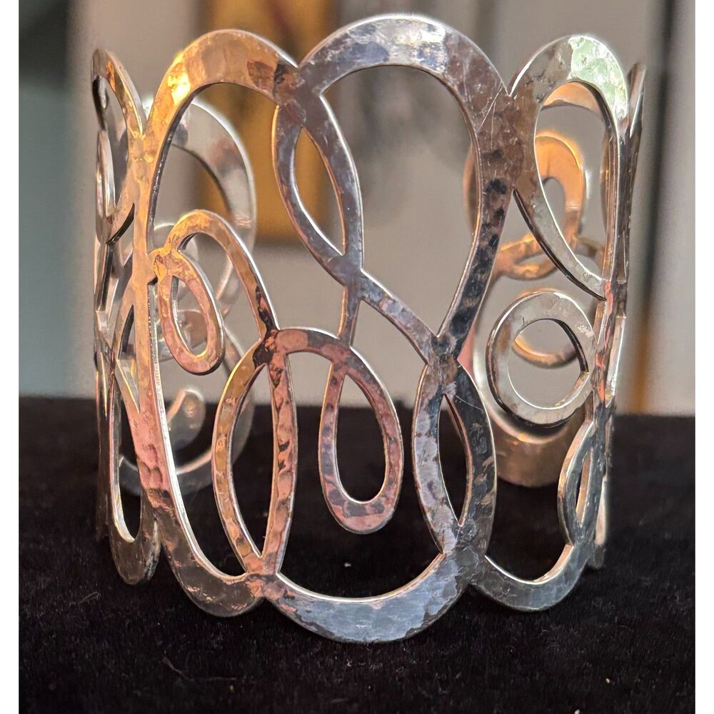 Brighton Skribbel Silver Hammered Wide Cuff Statement Bracelet
